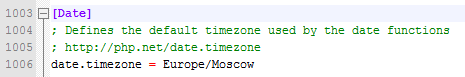 Временная зона PHP по умолчанию на Денвере